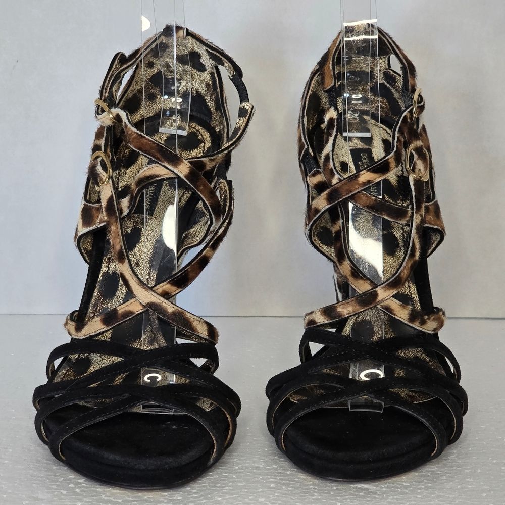 Dolce and Gabbana Animal Print Calf Hair Strappy Heels Size EU 38/ US 8 - Picture 4 of 15